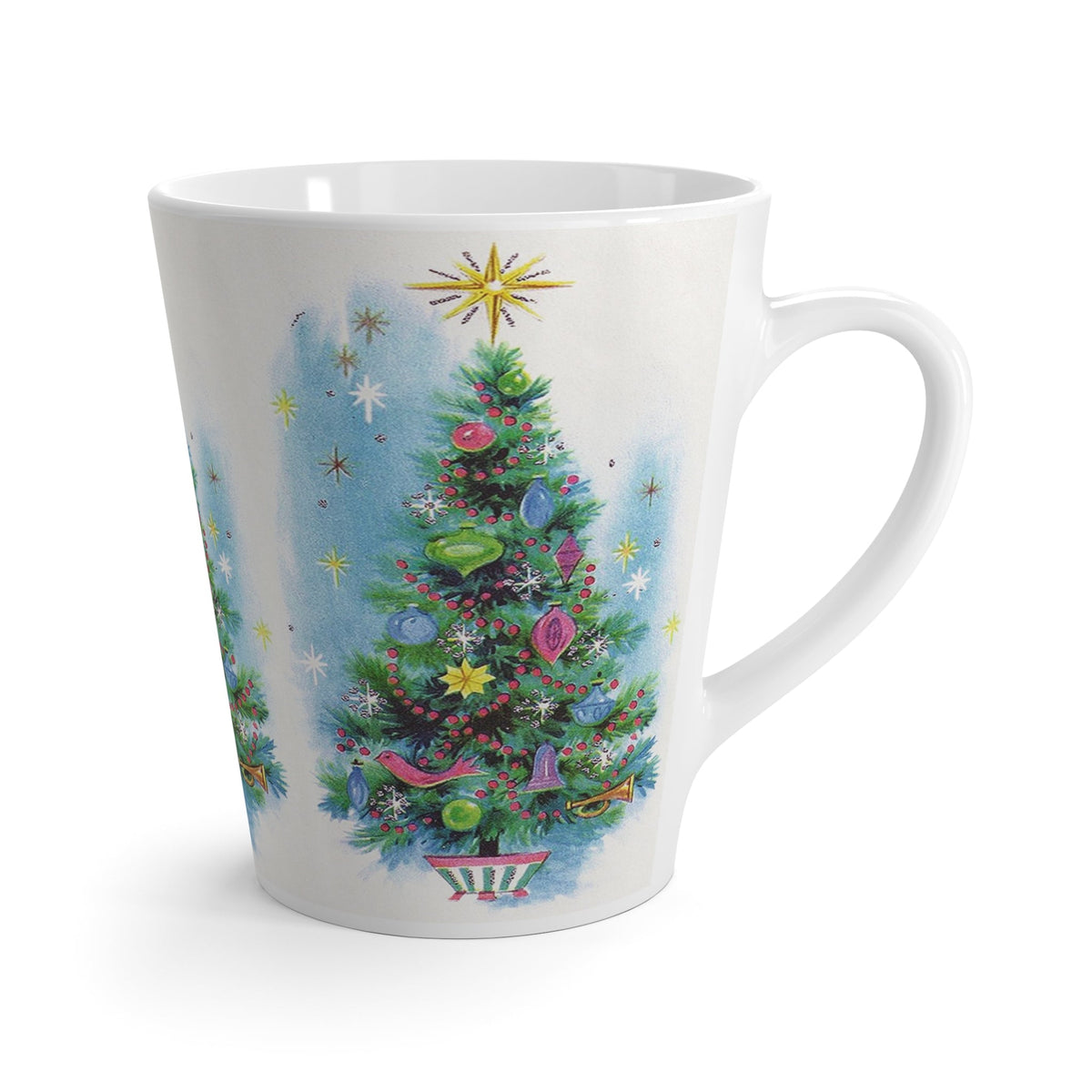 Christmas Trees Mid Century Retro Christmas Print Latte Coffee Mug