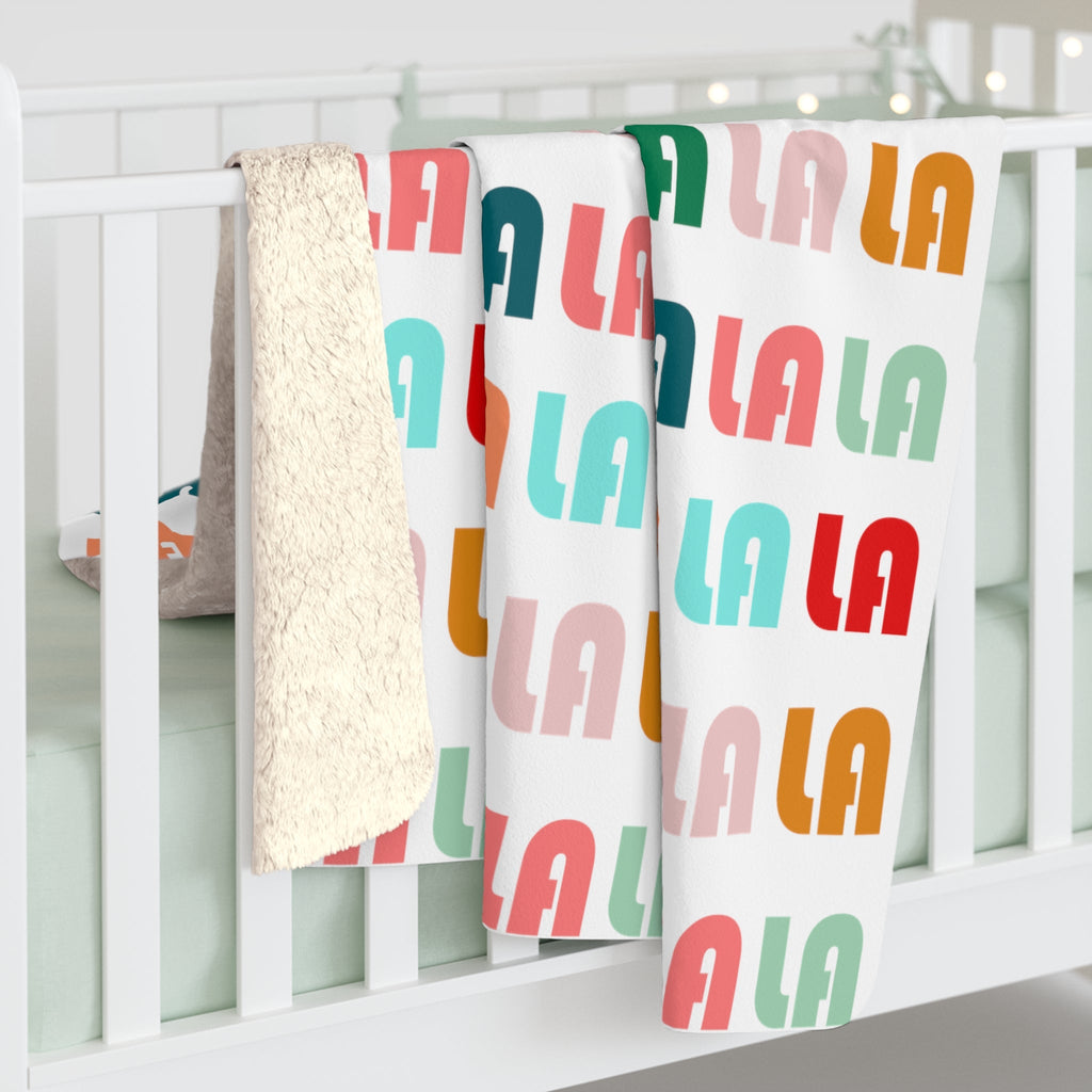 Fa La La Christmas Retro Style Print Sherpa Fleece Blanket