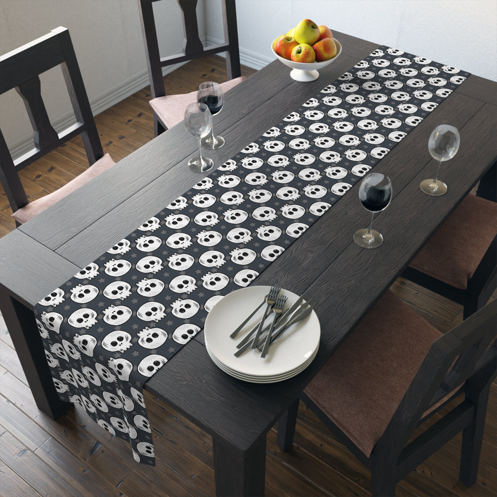 Skulls And Stars Cute Halloween Print Fall Autumn Decor Purple Cotton Poly Table Runner
