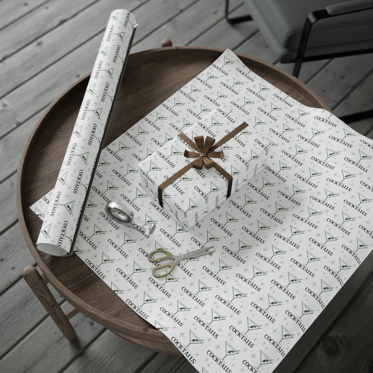 Martini Cocktails Stars Atomic Mid Century Retro Print Holiday Gift Wrap Paper - Glossy Or Matte