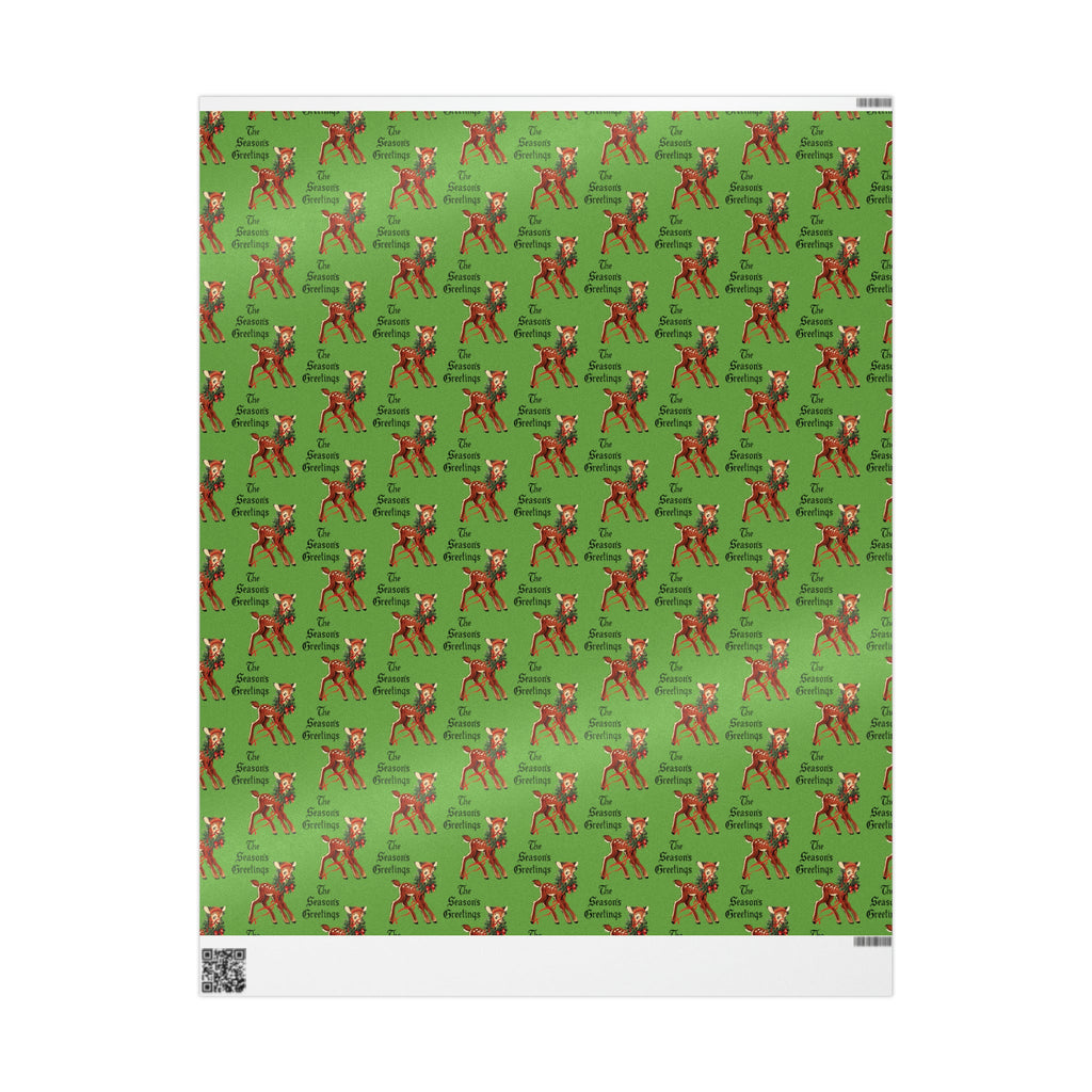 The Season's Greetings Reindeer With Wreath Mid Century Retro Christmas Print Holiday Gift Wrap Paper - Glossy Or Matte