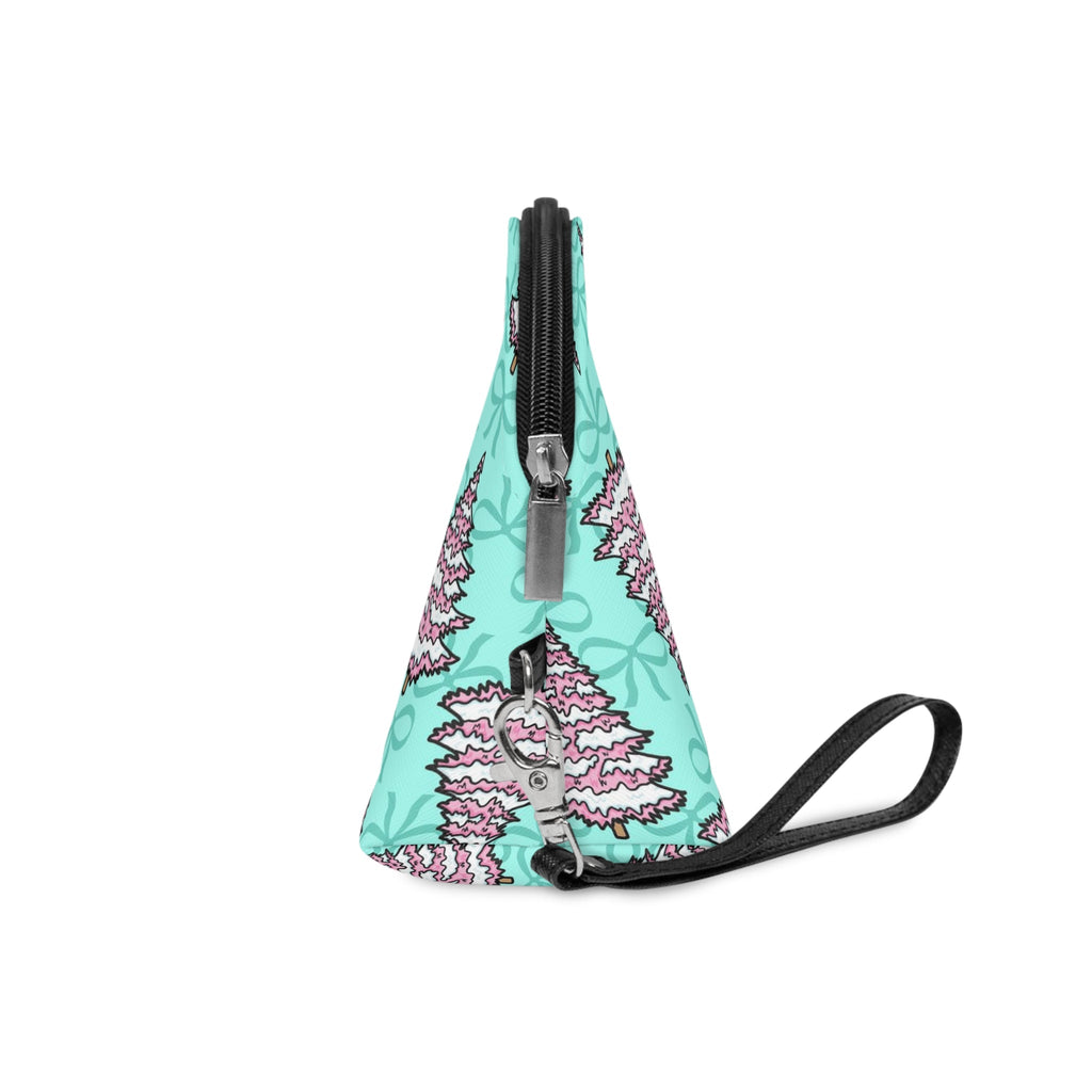 Pink Christmas Trees Bows Teal Christmas Cosmetic Travel Makeup Bag