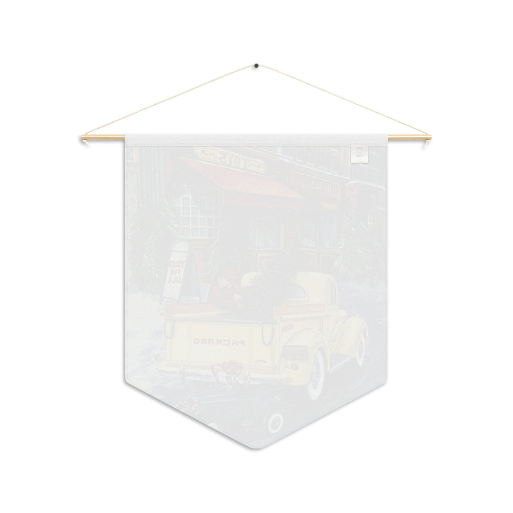 Yellow Christmas Packard Truck With Tree Retro Christmas Print Wall Hanging Banner Flag