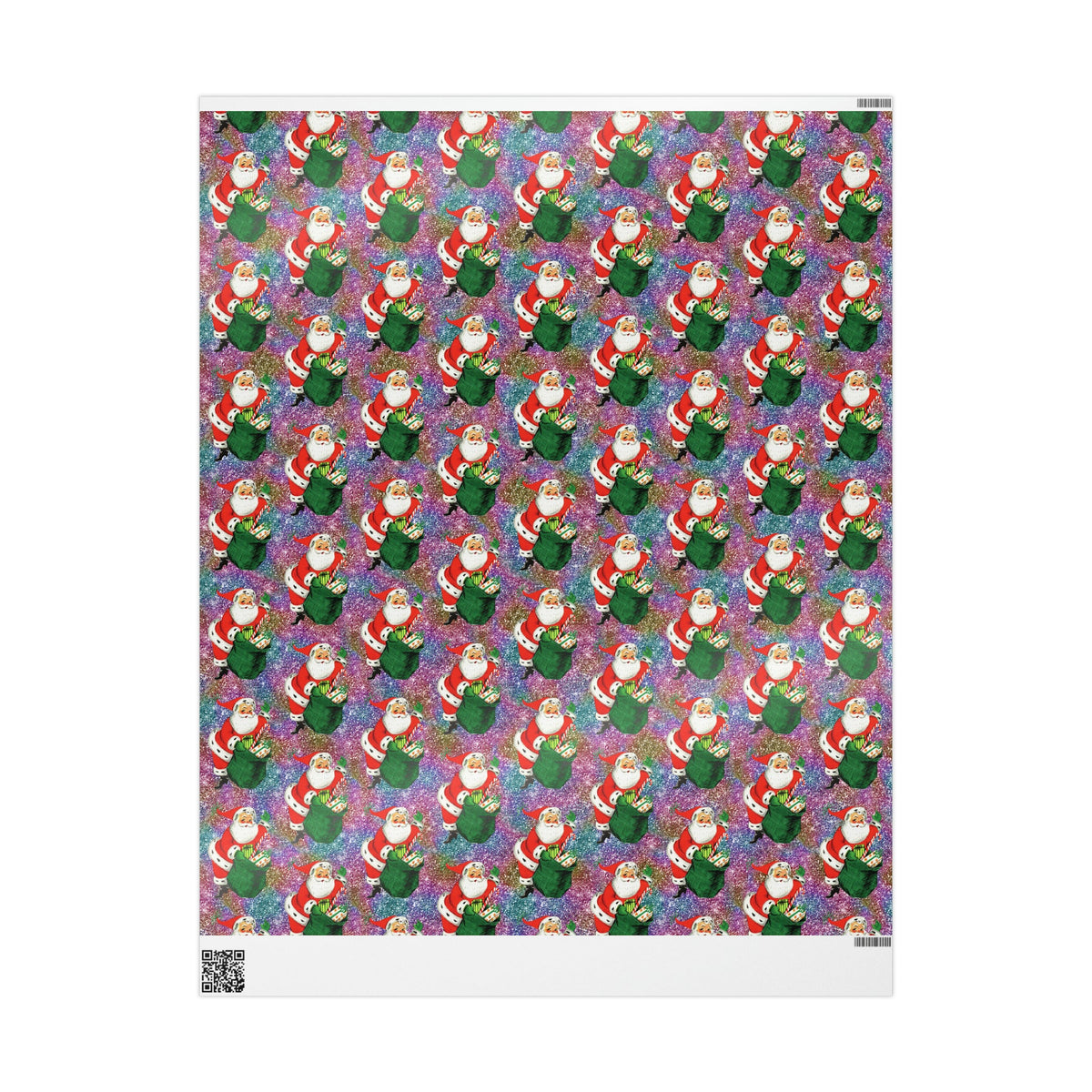 Santa With His Sack Of Presents Glitter Background Mid Century Retro Christmas Print Holiday Gift Wrap Paper - Glossy Or Matte