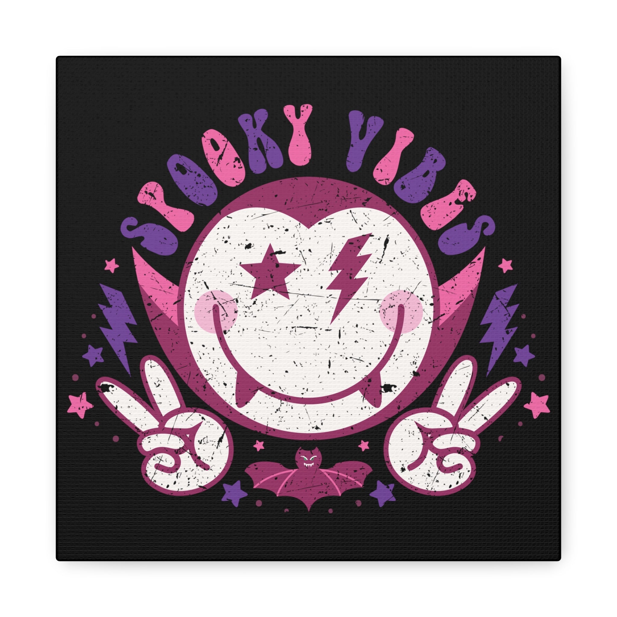 Spooky Vibes Distressed Style Halloween Print Canvas Gallery Wrap