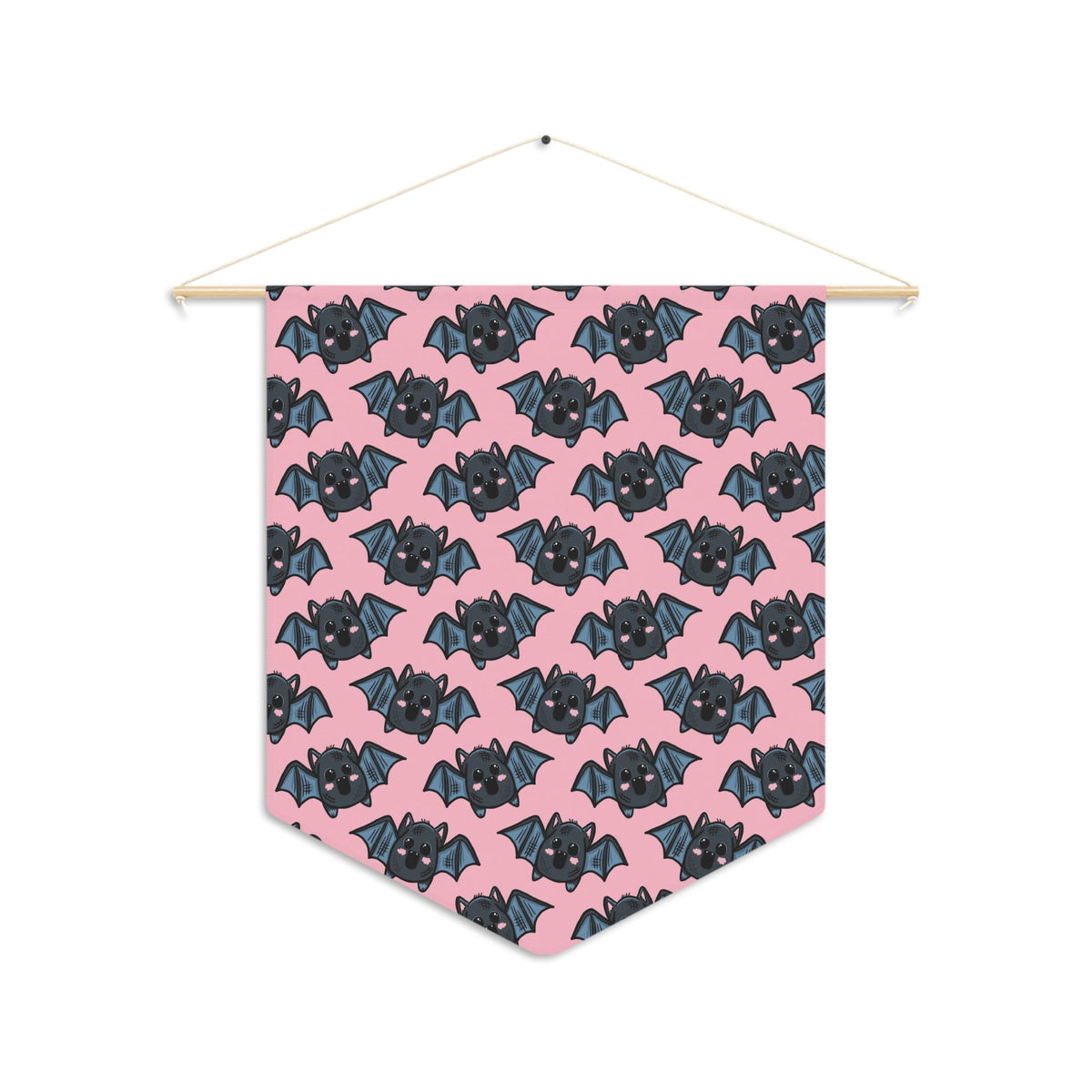 Cute Pink Bat Halloween Decor Print Wall Hanging Banner Flag