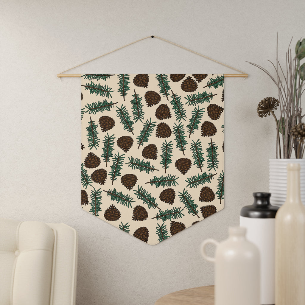 Pinecones With Sprigs Of Pine Cute Winter Christmas Decor Wall Hanging Banner Flag