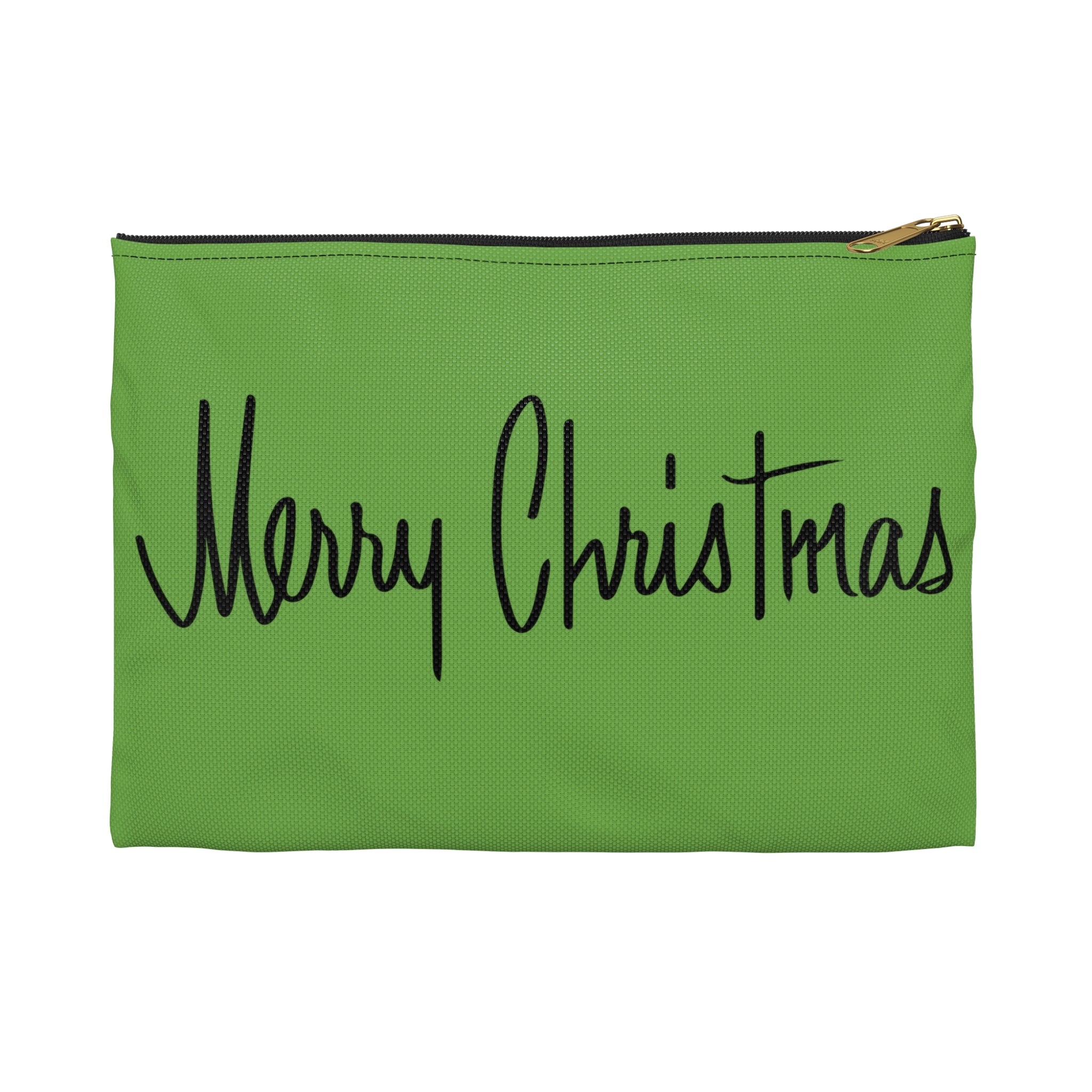 Merry Christmas Green Mid Century Retro Christmas Print Polyester Accessory Travel Pouch