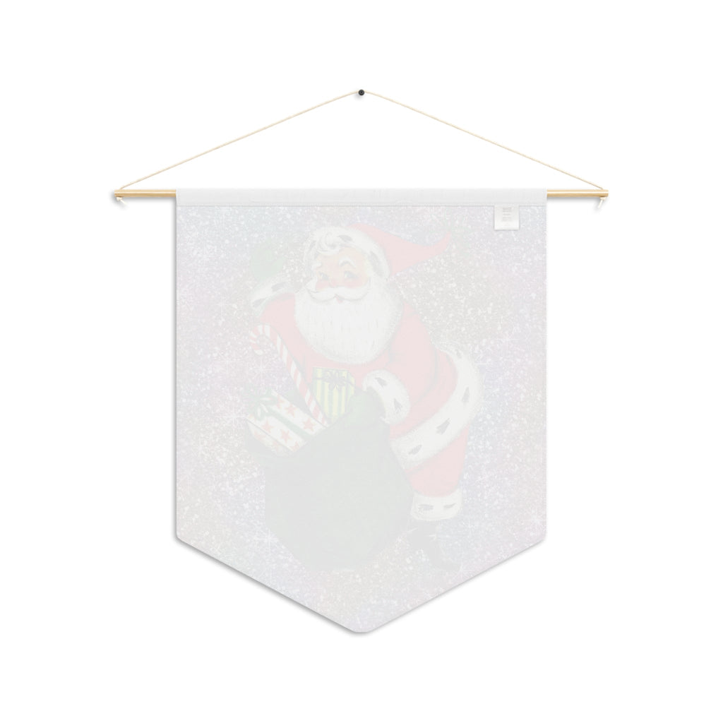 Santa With His Sack Of Presents Glitter Background Mid Century Retro Christmas Print Wall Hanging Banner Flag