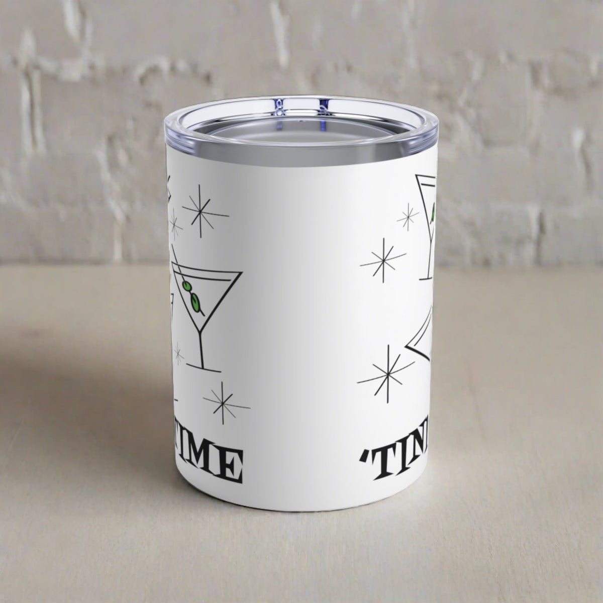 'Tini Time Martini Cocktails Atomic Mid Century Retro Style Stainless Steel Tumbler 10oz