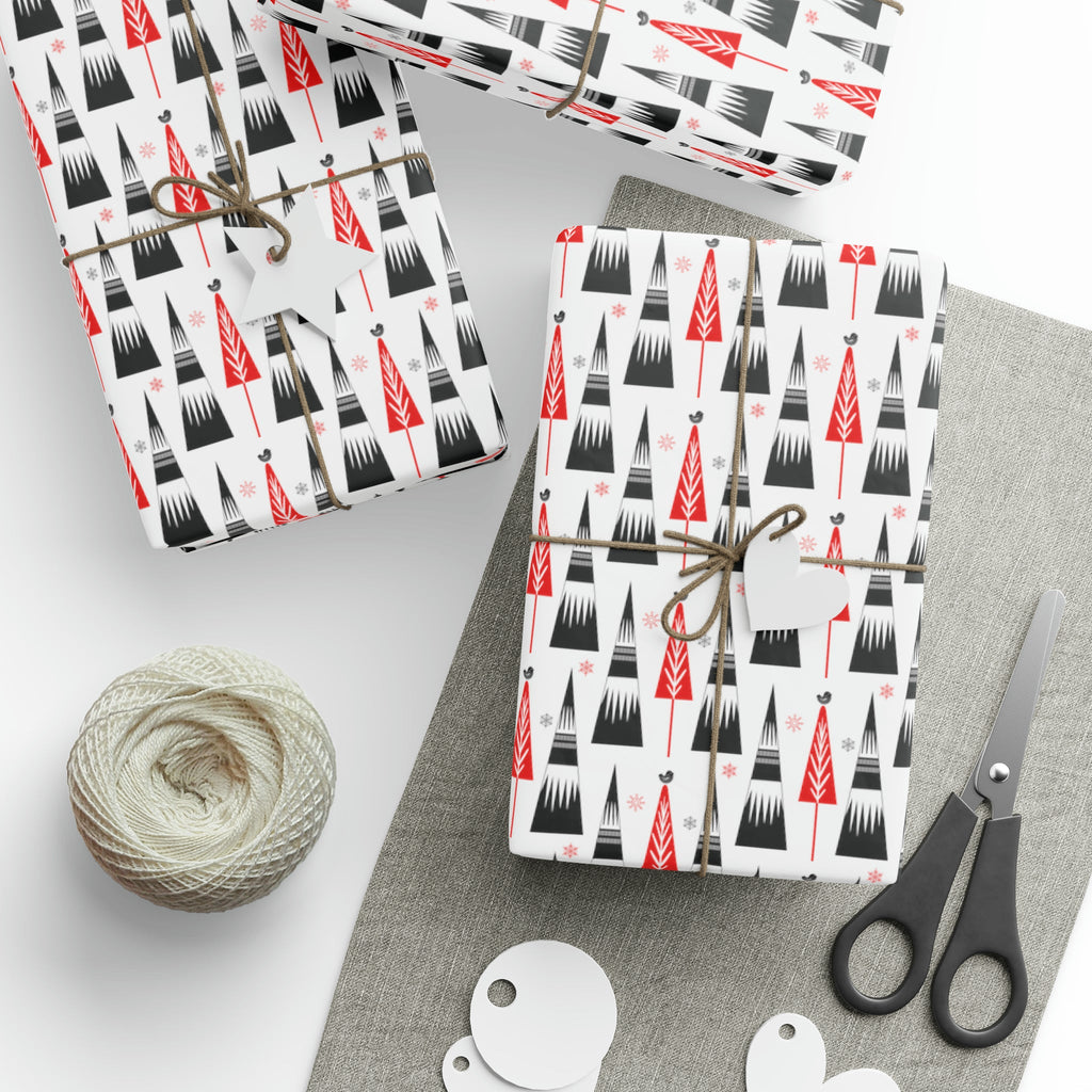 Retro Christmas Trees Mid Century Retro Christmas Print Holiday Gift Wrap Paper - Glossy Or Matte