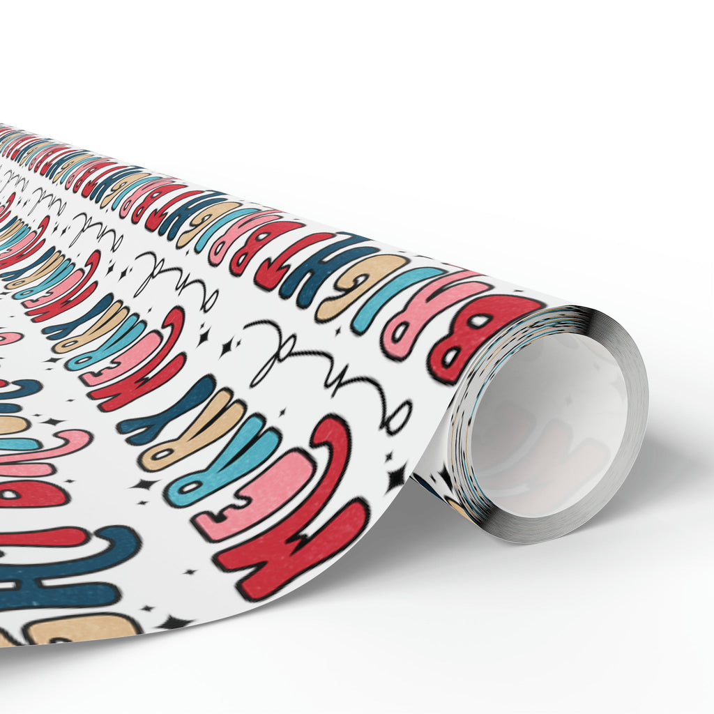 Merry And Bright Retro Style Christmas Print Holiday Gift Wrap Paper - Glossy Or Matte