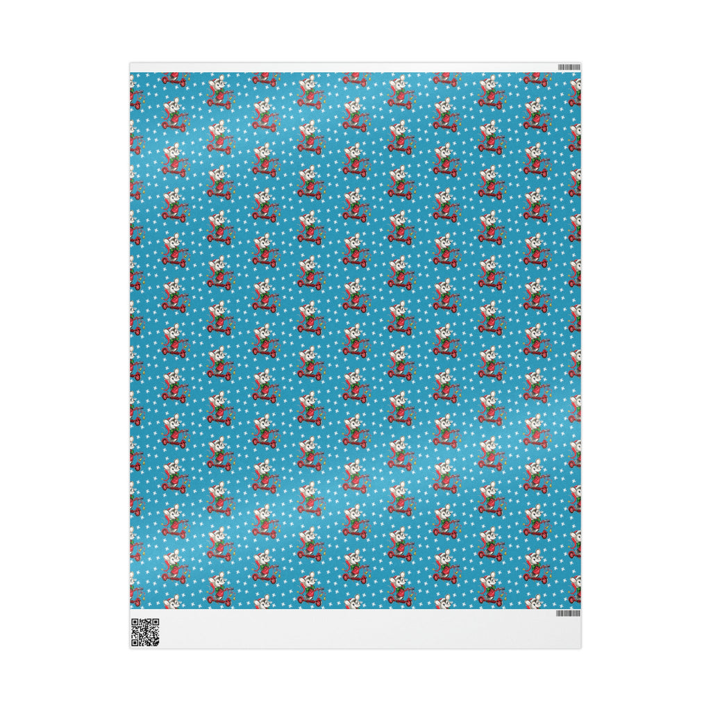 Christmas Mouse On Scooter Stars Mid Century Retro Christmas Print Holiday Gift Wrap Paper - Glossy Or Matte