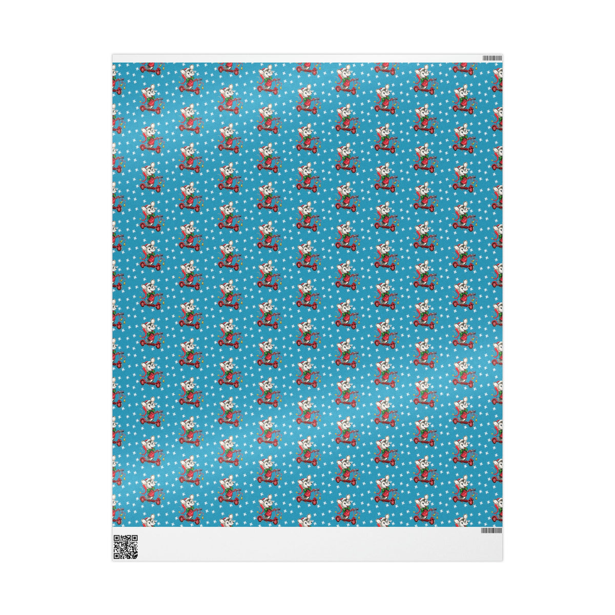 Christmas Mouse On Scooter Stars Mid Century Retro Christmas Print Holiday Gift Wrap Paper - Glossy Or Matte