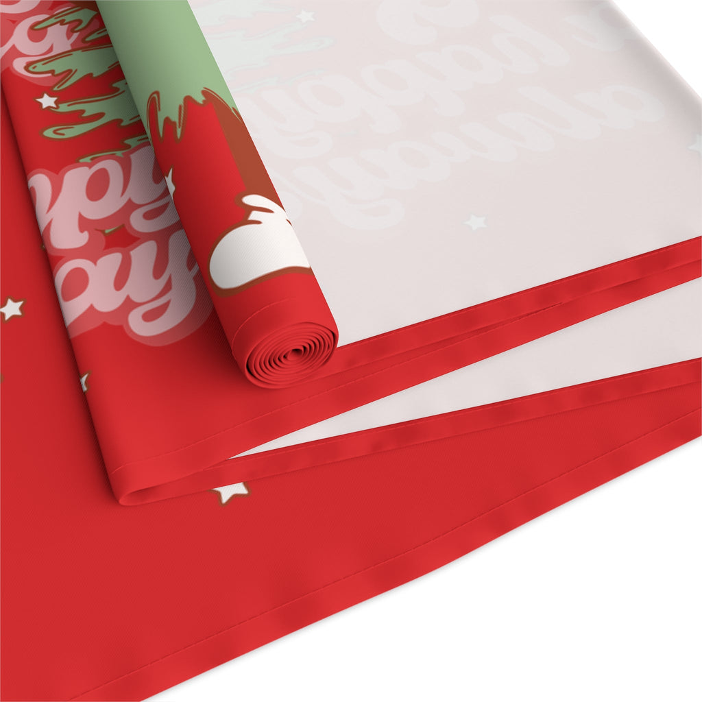 Merry Everything And A Happy Always Cute Christmas Tree Retro Style Red Christmas Decor Cotton Poly Table Runner