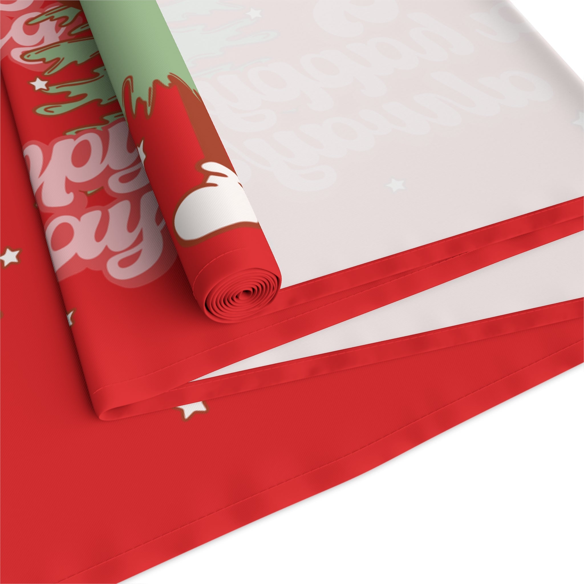 Merry Everything And A Happy Always Cute Christmas Tree Retro Style Red Christmas Decor Cotton Poly Table Runner
