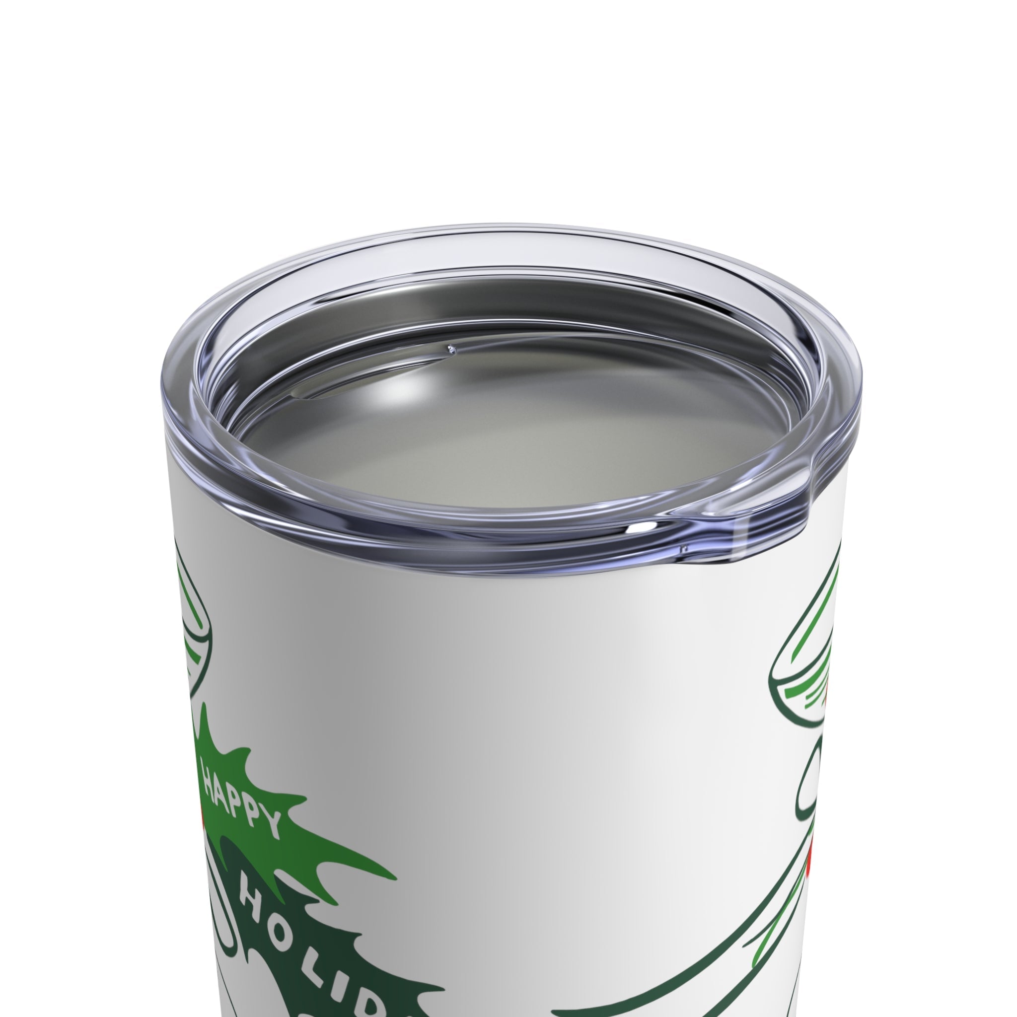 Happy Holidays Vintage Champagne Holly 50s Mid Century Retro Christmas Print Stainless Steel Tumbler 10oz