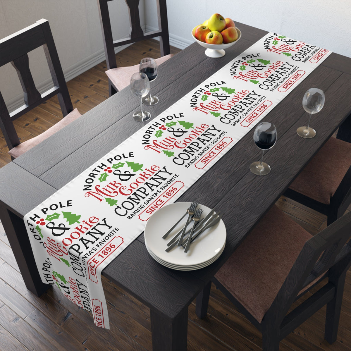 North Pole Milk And Cookie Company Christmas Print Home Decor Cotton Poly Table Runner