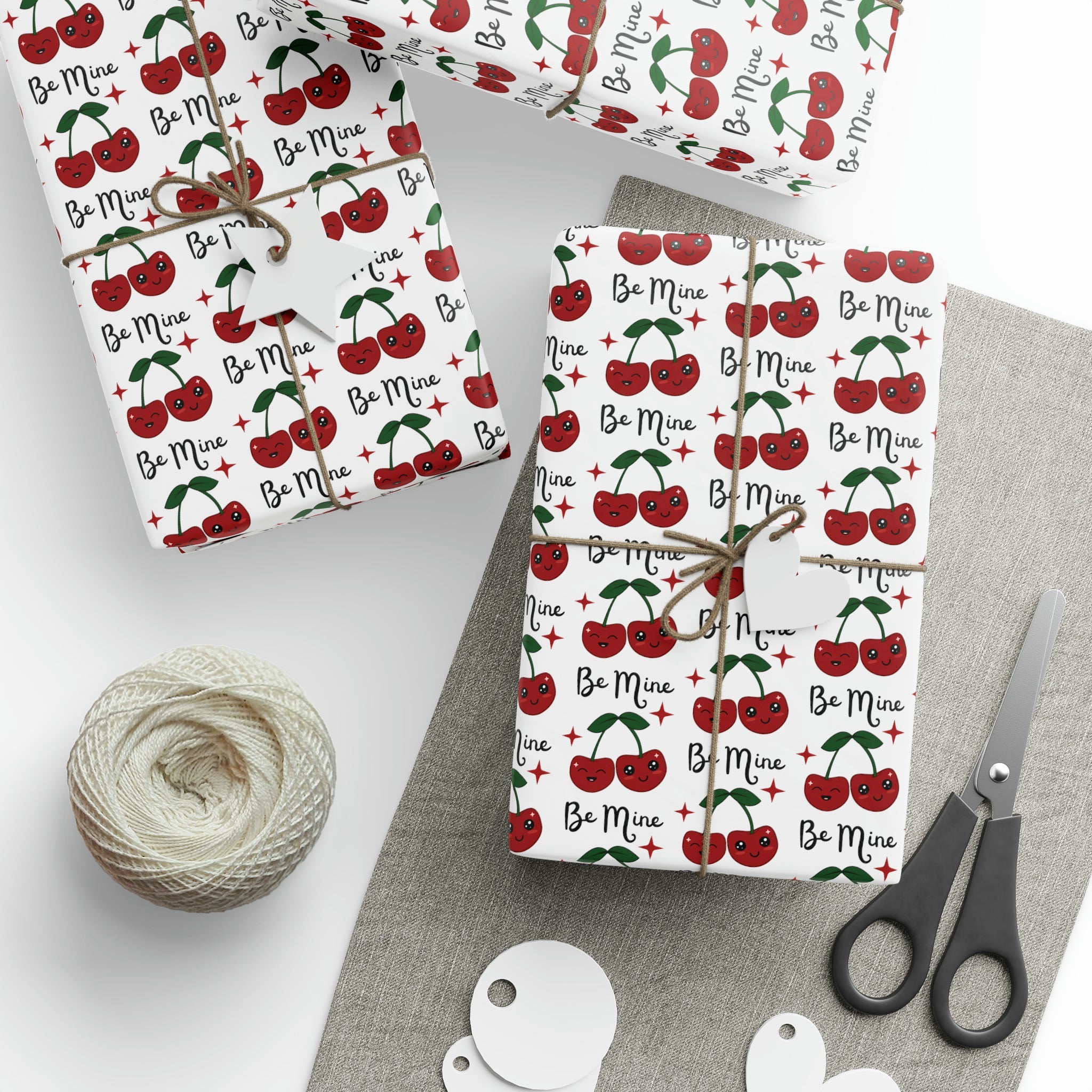 Retro Cherries Be Mine Gift Wrap - Romantic and Stylish Wrapping Paper