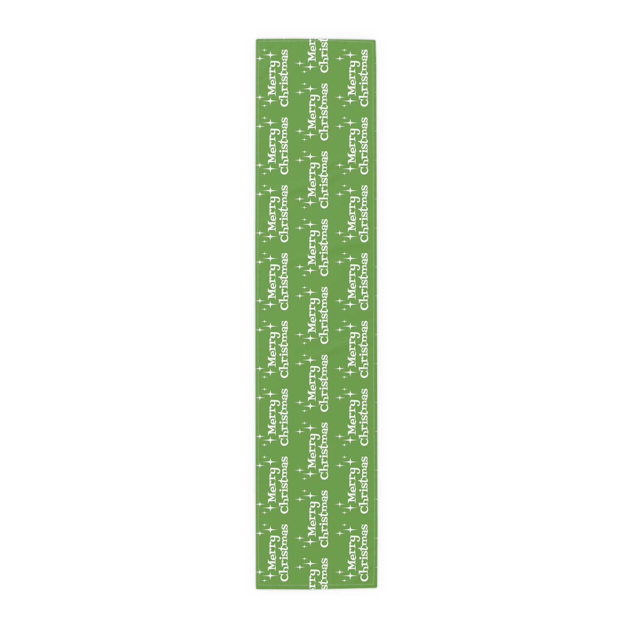 Merry Christmas Starburst Atomic Mid Century Retro Style Christmas Decor Green Cotton Poly Table Runner