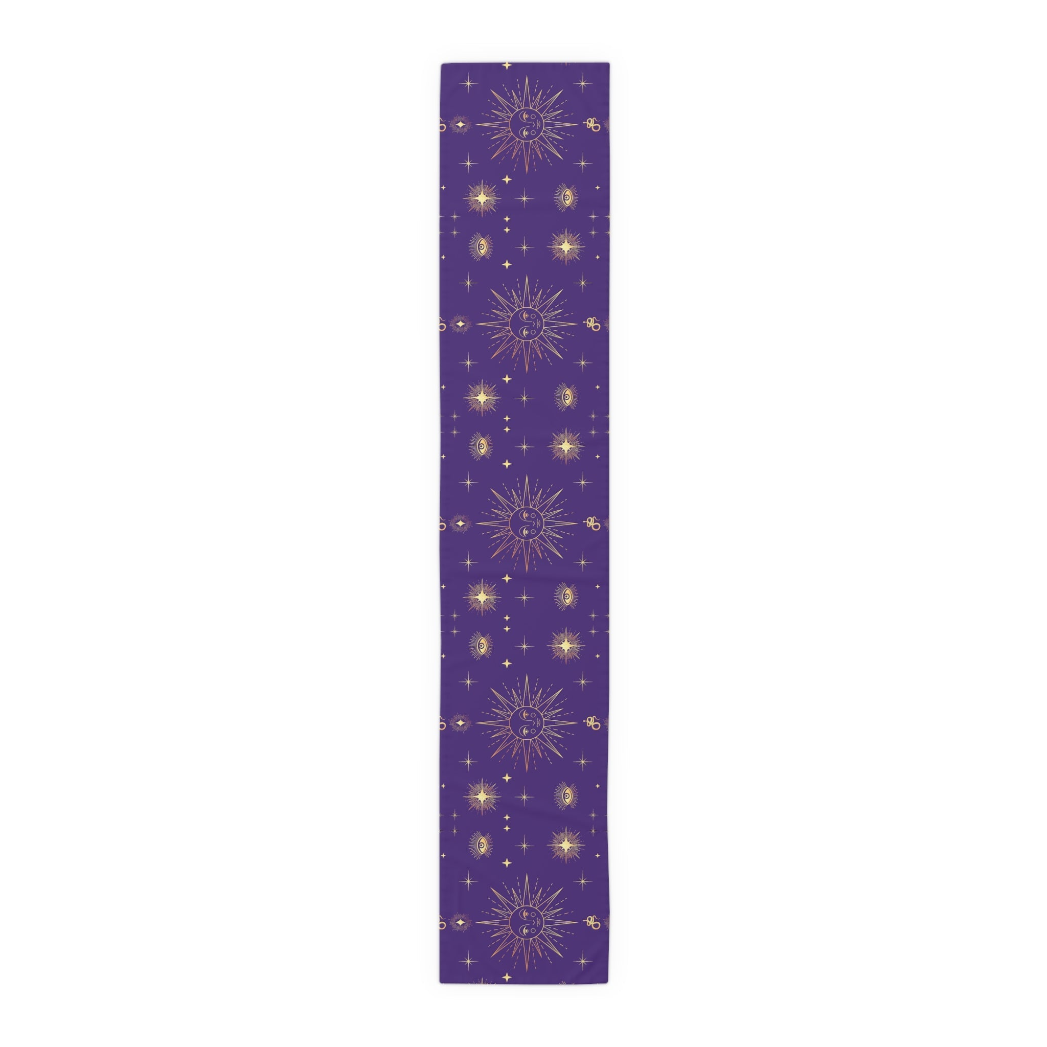 Celestial Gold Sun Stars Tarot Purple Cotton Poly Table Runner