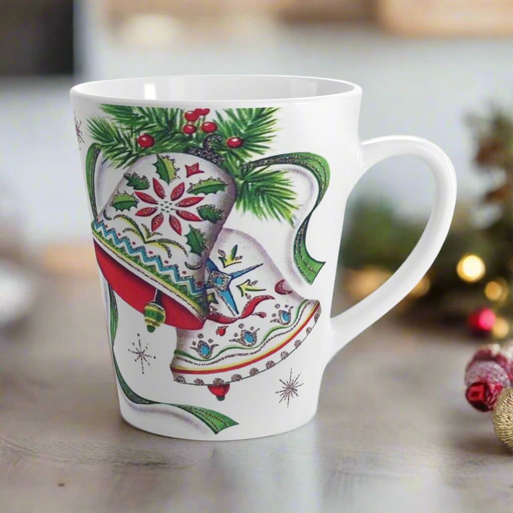 Christmas Bells Vintage Retro Christmas Print Latte Coffee Mug