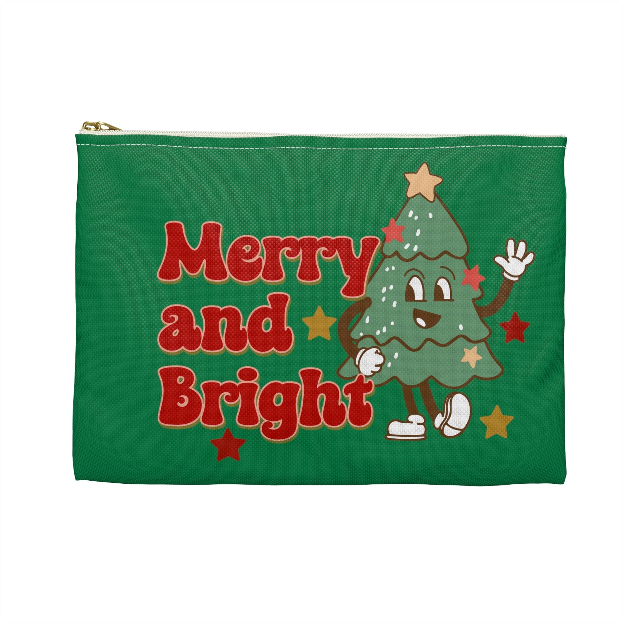 Merry And Bright Cute Christmas Tree Retro Style Christmas Print Polyester Accessory Travel Bag Pouch