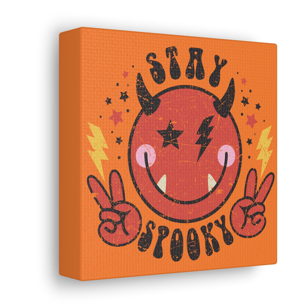 Stay Spooky Cute Devil Distressed Style Halloween Print Canvas Gallery Wrap