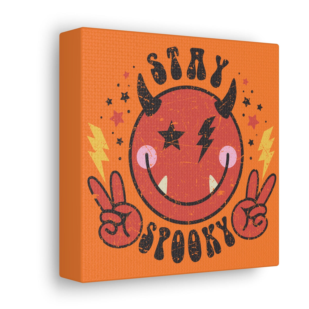 Stay Spooky Cute Devil Distressed Style Halloween Print Canvas Gallery Wrap