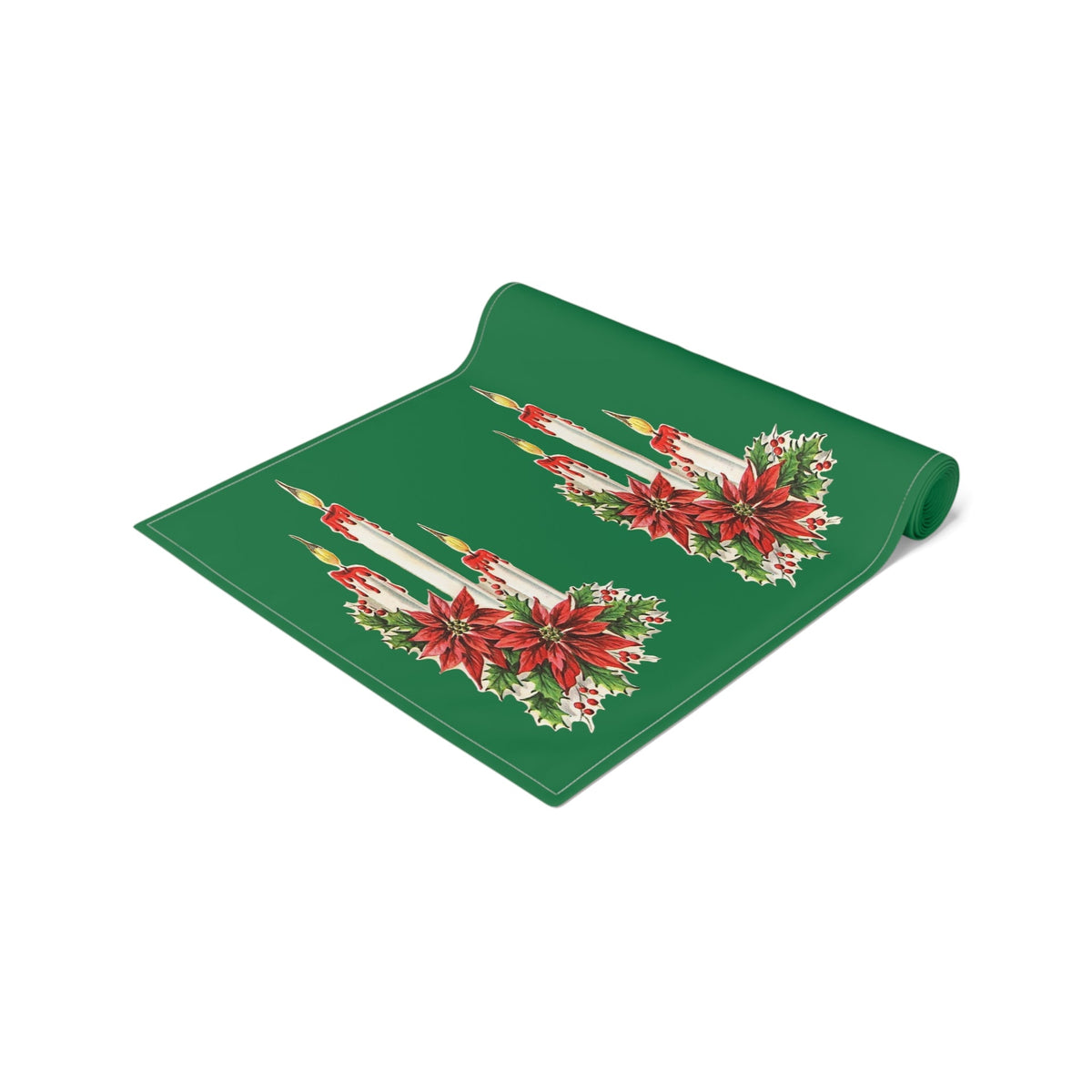 Christmas Candles Retro Christmas Print Home Decor Cotton Poly Table Runner