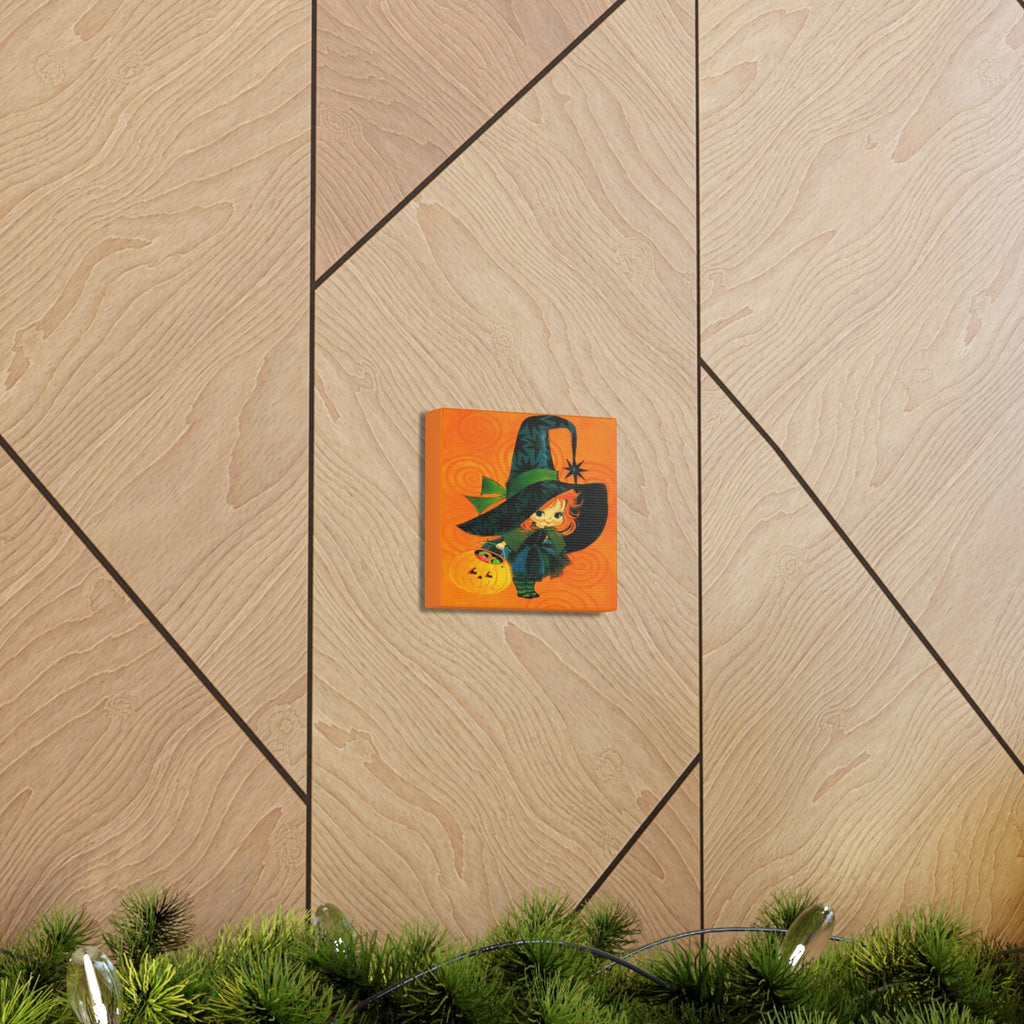 Cute Orange Witch Mod Retro Halloween Decor Print Canvas Gallery Wrap