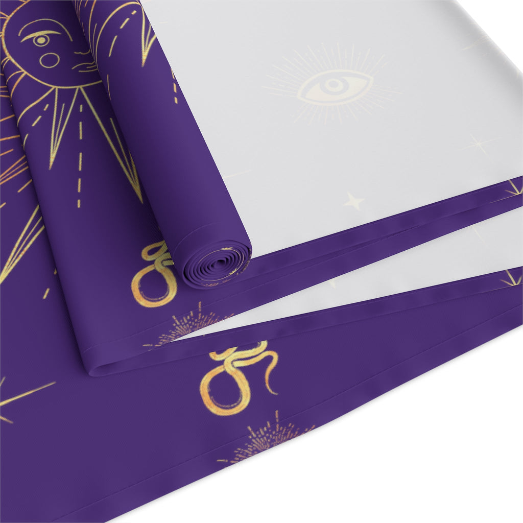 Celestial Gold Sun Stars Tarot Purple Cotton Poly Table Runner