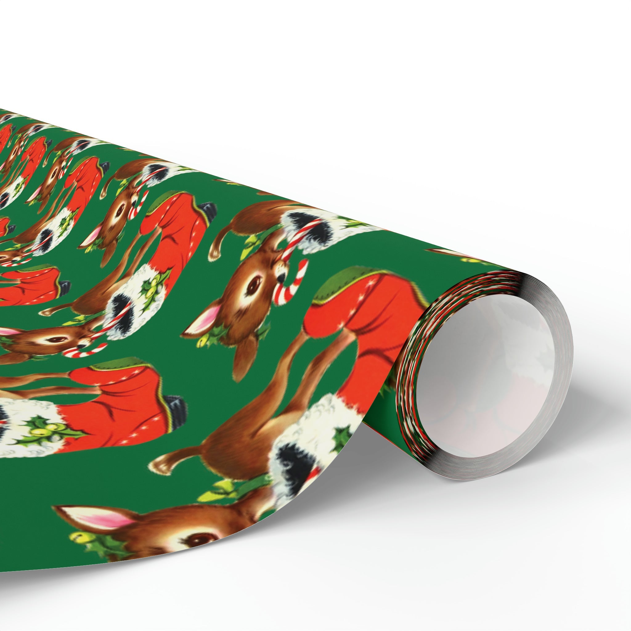 Reindeer With Stocking Mid Century Retro Christmas Print Holiday Gift Wrap Paper - Glossy Or Matte
