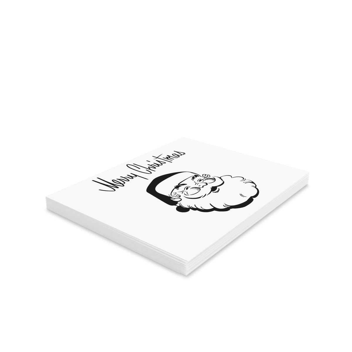 Merry Christmas Santa Mid Century Retro Christmas Style Black And White Matte Greeting Cards (8, 16, and 24 pcs)