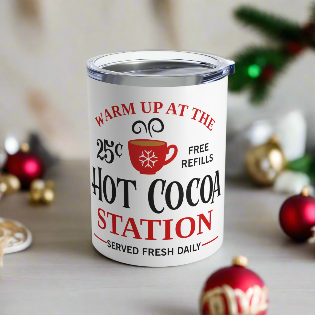 Warm Up At The Hot Cocoa Station Drink Tumbler Travel Christmas Mug