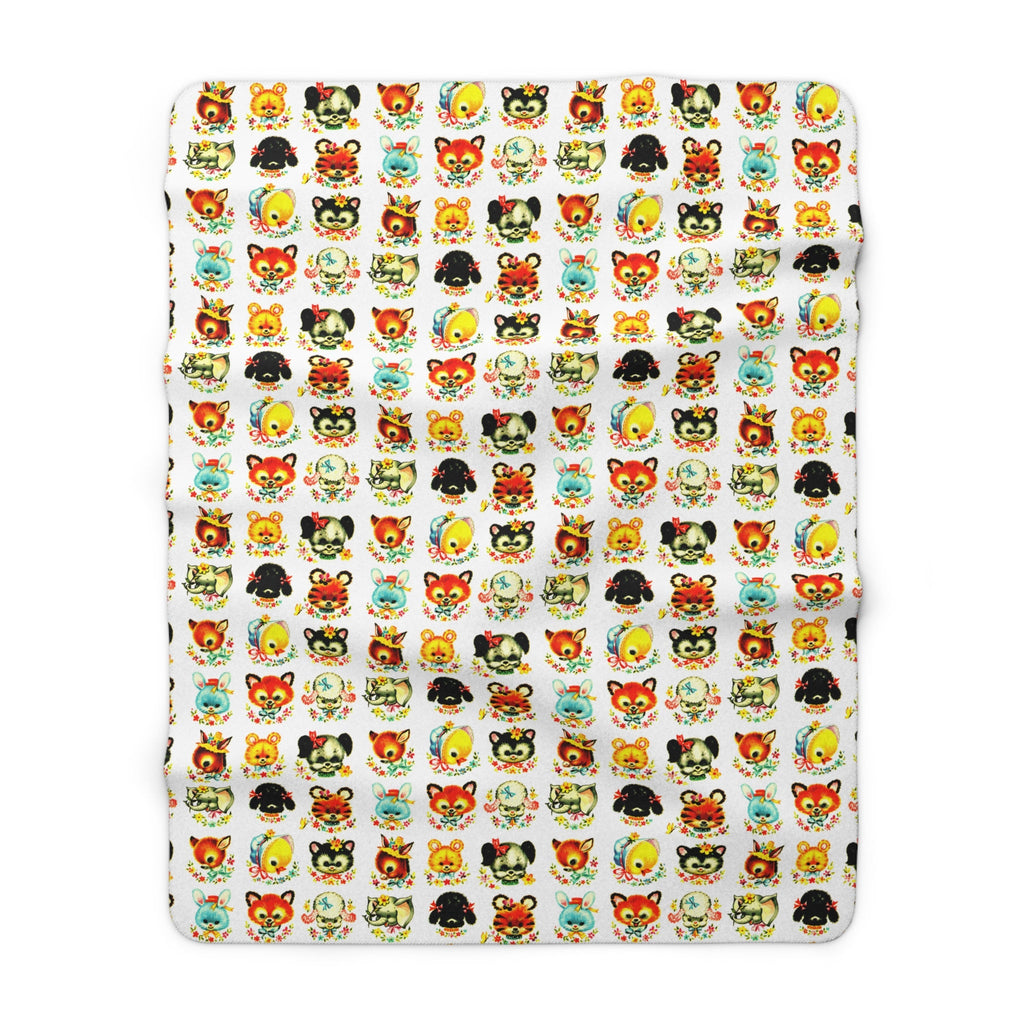 Cute Retro Animals Mid Century Retro Print Sherpa Fleece Blanket