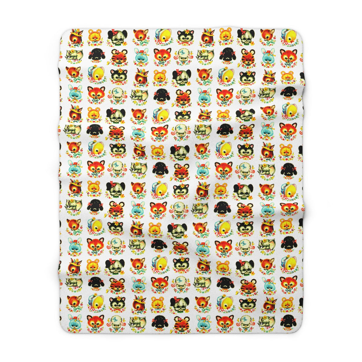Cute Retro Animals Mid Century Retro Print Sherpa Fleece Blanket