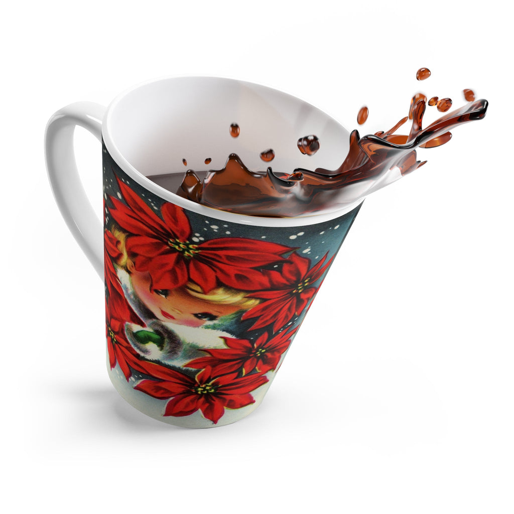 Girl With Poinsettias Retro Christmas Print Latte Coffee Mug