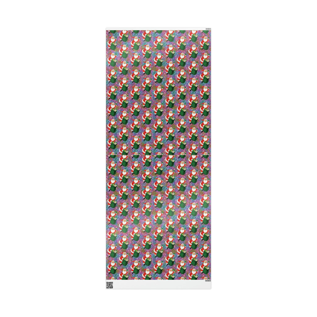 Santa With His Sack Of Presents Glitter Background Mid Century Retro Christmas Print Holiday Gift Wrap Paper - Glossy Or Matte