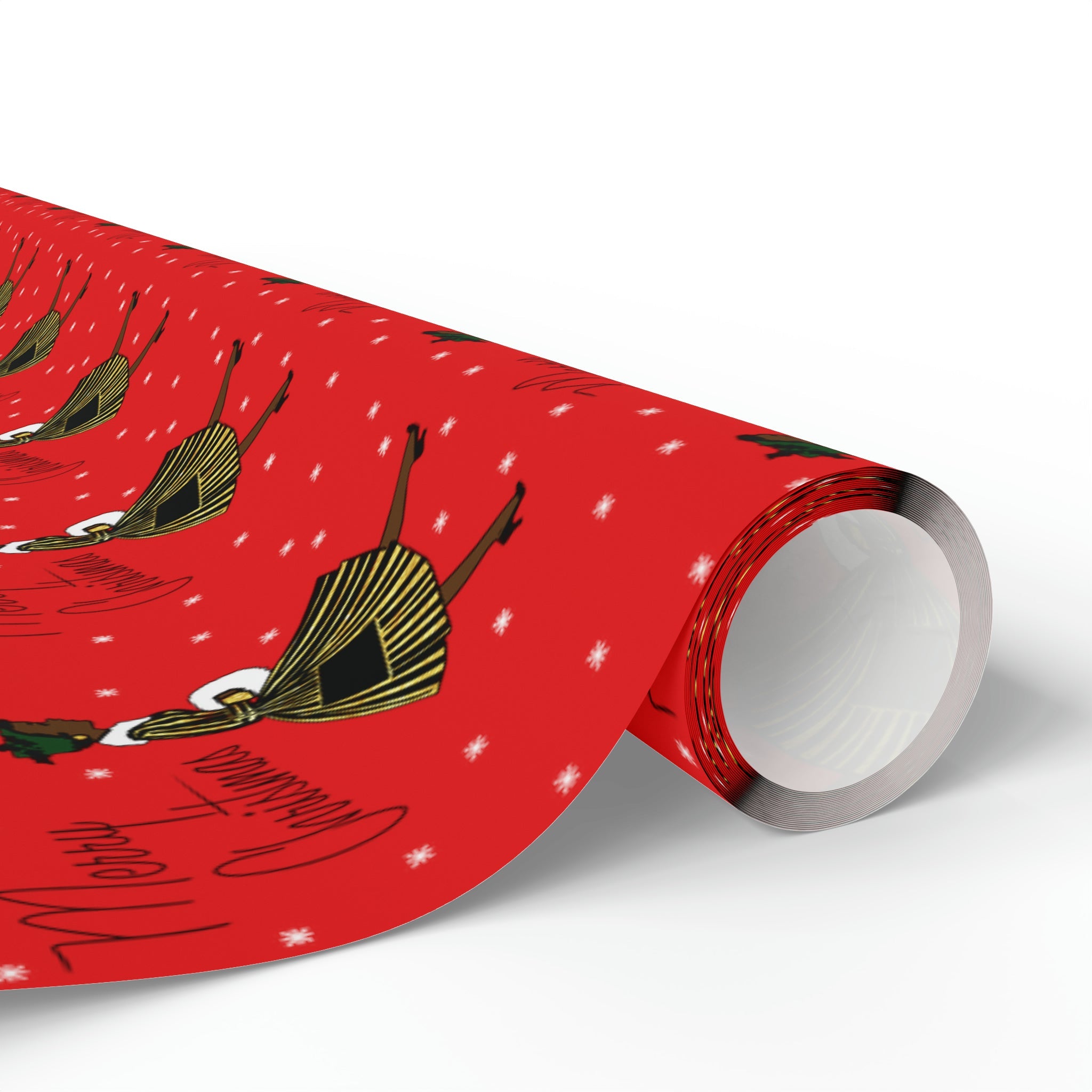 Merry Christmas Lady In Snow Red Mid Century Retro Christmas Print Holiday Gift Wrap Paper - Glossy Or Matte