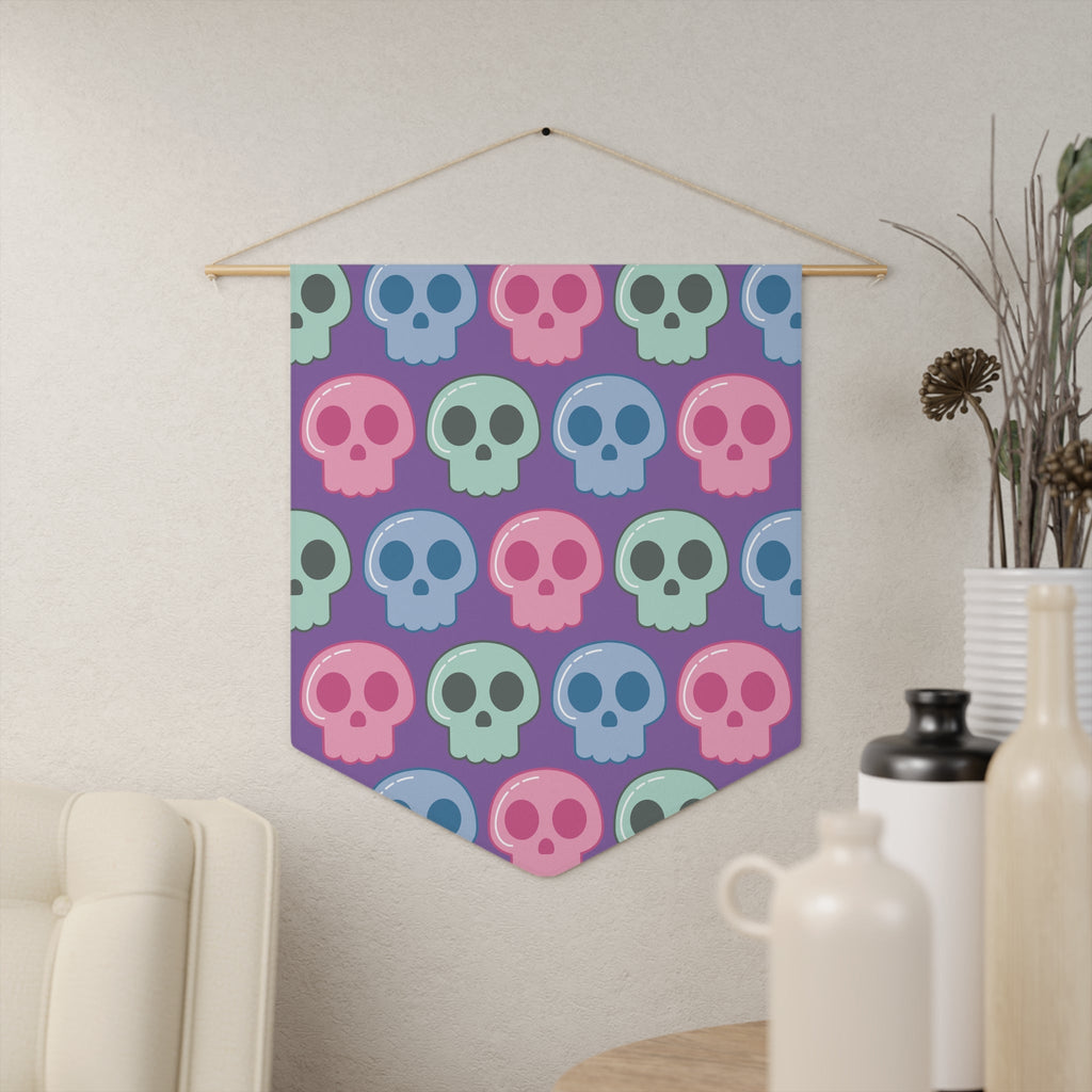 Cute Pastel Halloween Skulls Print Wall Hanging Banner Flag