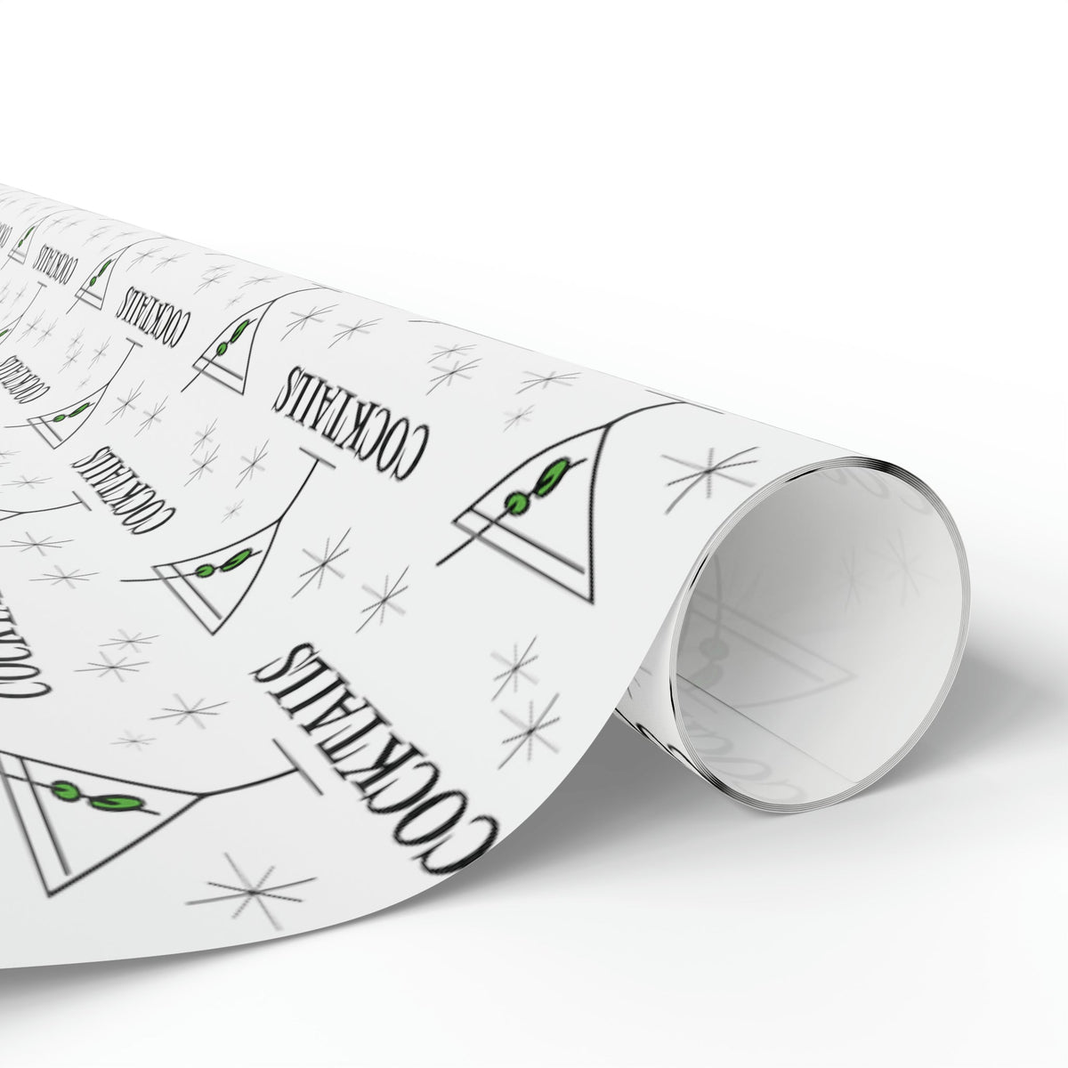 Martini Cocktails Stars Atomic Mid Century Retro Print Holiday Gift Wrap Paper - Glossy Or Matte