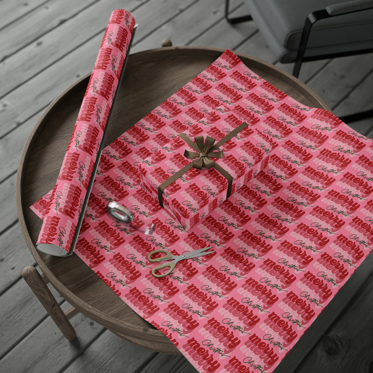 Merry Merry Merry Christmas Pink Retro Style Christmas Print Holiday Gift Wrap Paper - Glossy Or Matte