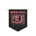 Horror Movies And Chill Retro Television Black Halloween Decor Print Wall Hanging Banner Flag