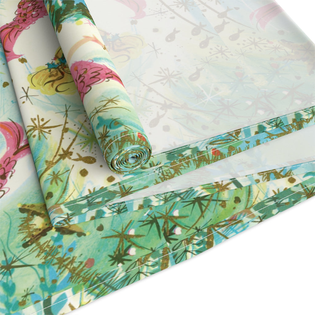 Mermaids Under The Sea Around The Christmas Tree Retro Polyester Table Runner