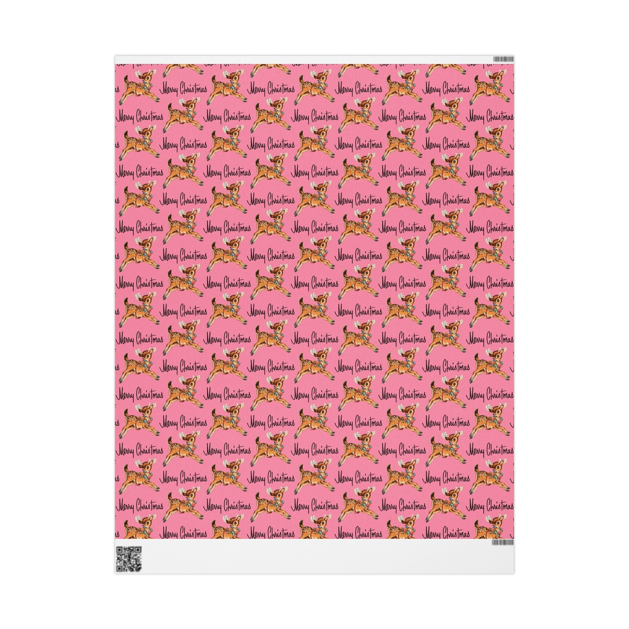 Merry Christmas Leaping Reindeer Pink Mid Century Retro Christmas Print Holiday Gift Wrap Paper - Glossy Or Matte