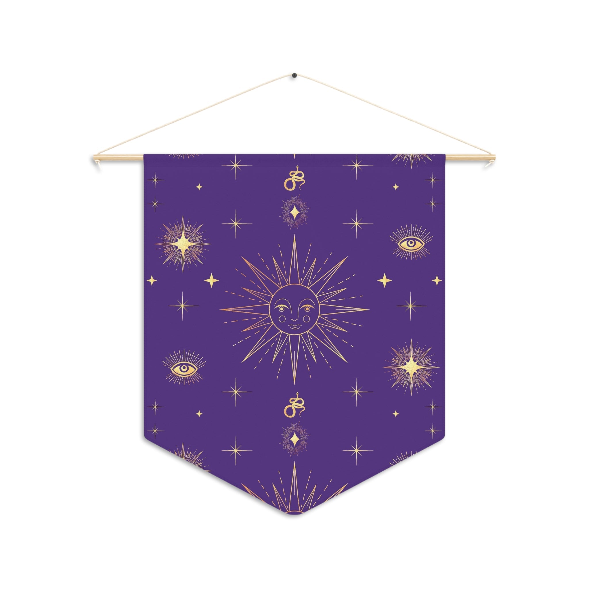 Celestial Gold Sun Stars Purple Decor Print Wall Hanging Banner Flag