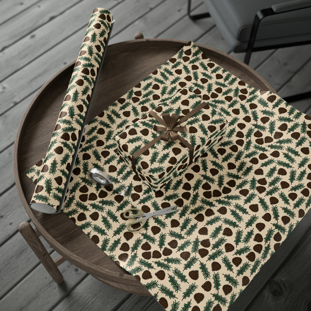 Pinecones With Sprigs Of Pine Cute Winter Christmas Print Holiday Gift Wrap Paper - Glossy Or Matte