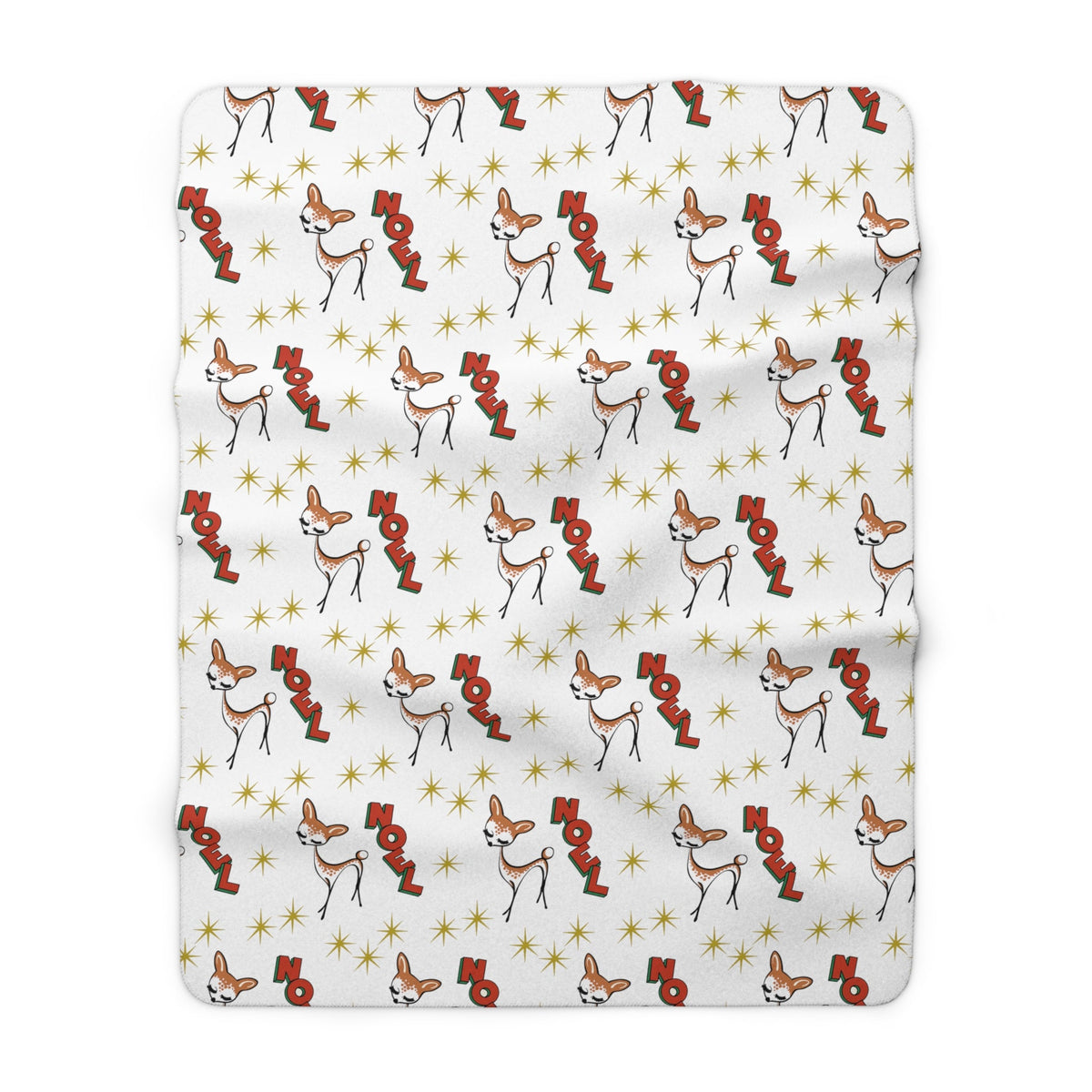 Noel Reindeer Atomic Mid Century Retro Style Sherpa Fleece Blanket