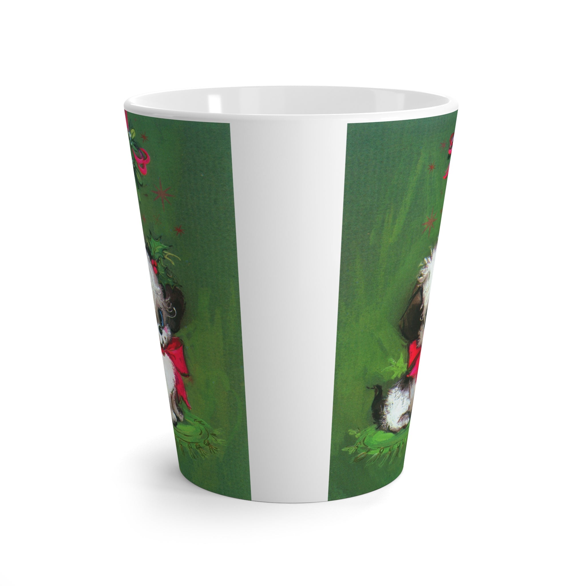 Christmas Puppy Under The Mistletoe Retro Christmas Print Latte Coffee Mug
